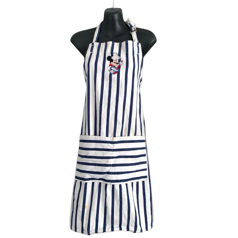 Disney Mickey Mouse Chef Apron Unisex OS Blue White Striped Vintage Retro Style